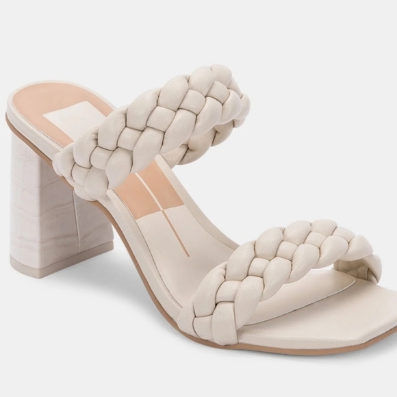 DV by Dolce Vita Shoes - DV Dolce Vita Tessa Braided Double Strap Sandals Heels in Ivory - Women's 9 US